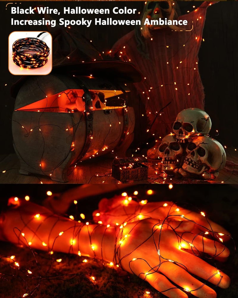 BRIZLER Orange Fairy Lights, 2 Pack Total 78FT 240 LED Solar Halloween Fairy Lights, 8 Modes Outdoor Halloween Lights, Waterproof Orange Twinkle Light for Outside Party Yard Decor Black Wire - Image 2